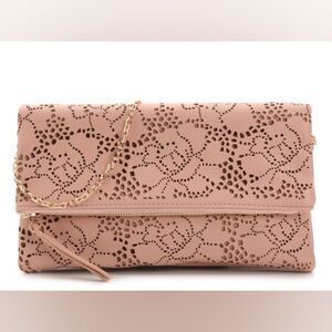 Urban Expressions Locket Clutch with chain In Blush Pink Laser Cut Vegan Leather